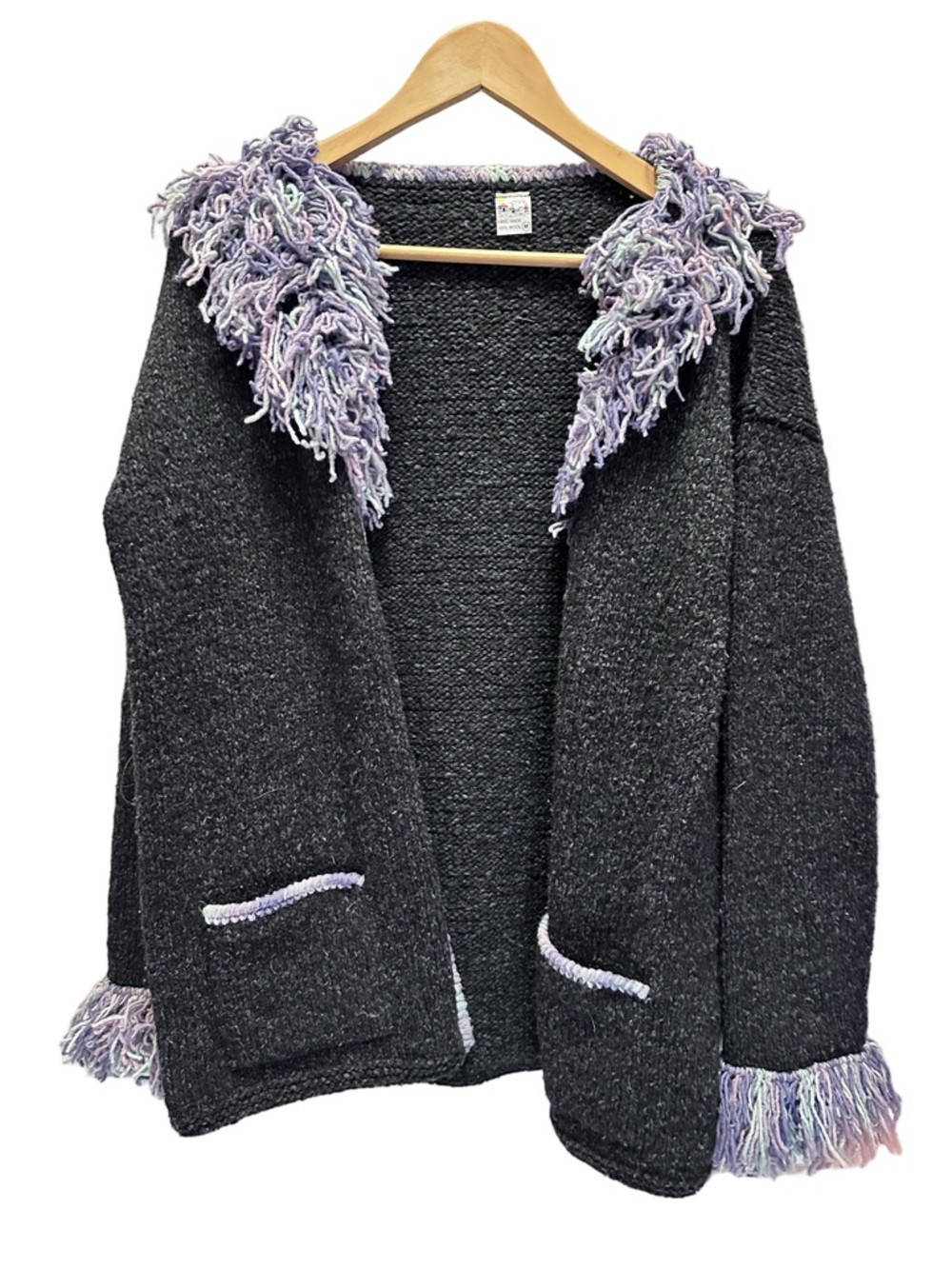 Black  Cardigan with Lavender Fringe Collar